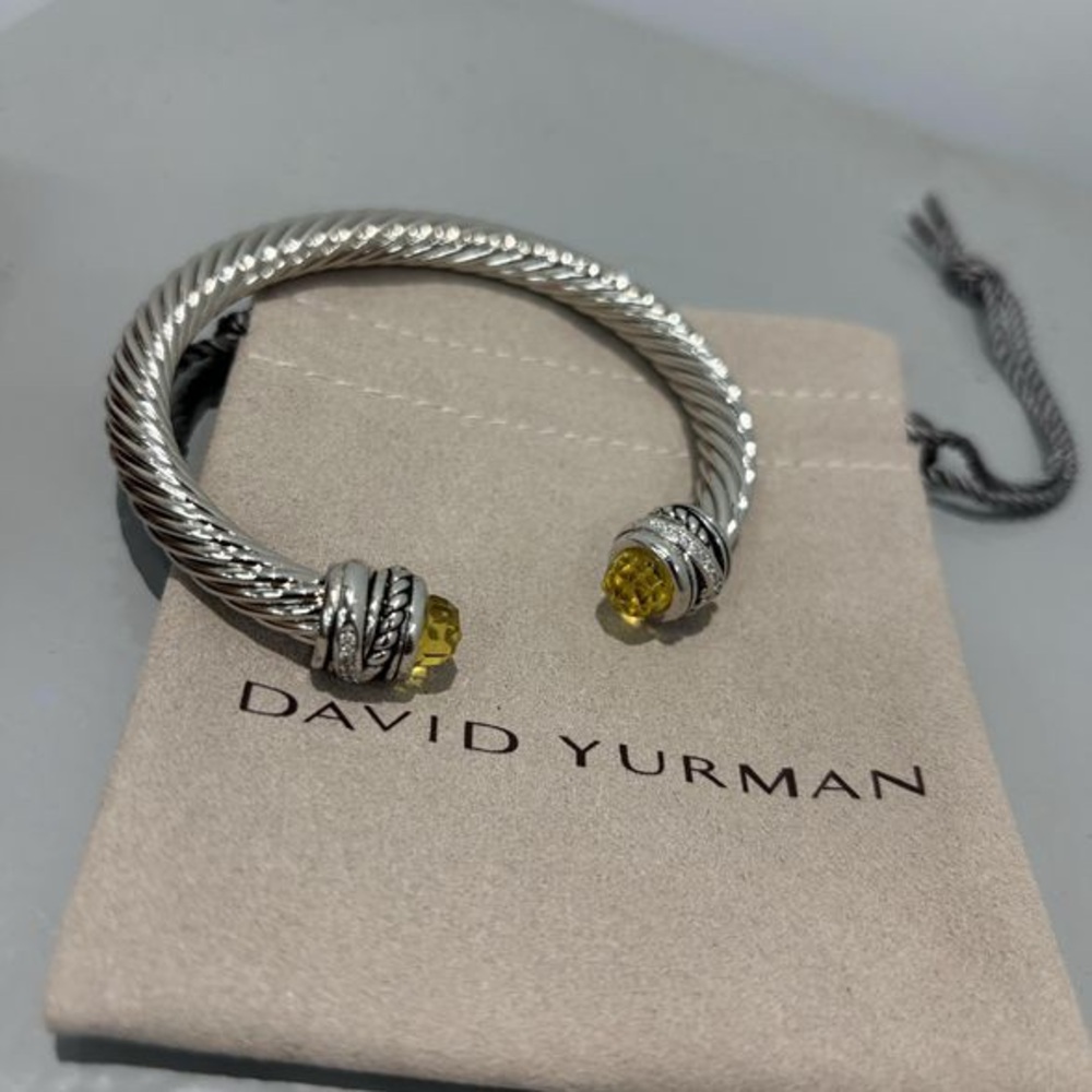 David Yurman 7MM Silver Bracelet with Yellow Gems